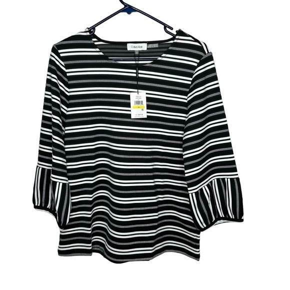 New Calvin Klein Women’s Striped Blouse Size Medium Black Stripe BNWT - Picture 1 of 4